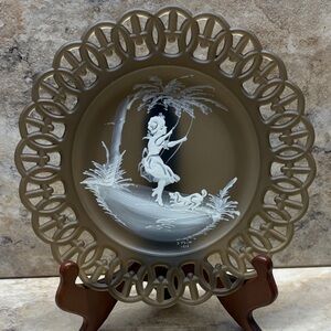 Westmoreland Brown Plate Girl on Swing Handpainted in the Mary Gregory Style 9”